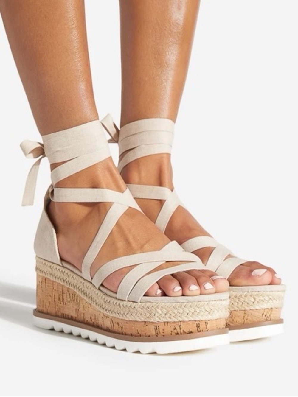 ShoeDazzle "Tandice" (or Tandace) Lace-Up Linen Platform Wedge Sandal